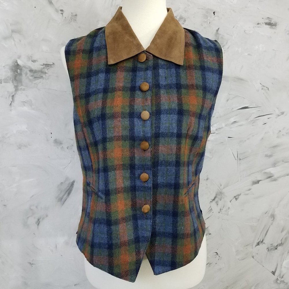 COPY - ERIKA CASUALS - 90's Blue and Brown Plaid Vest